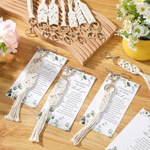 Ecation 36 Sets Boho Baby Shower Favors for Guests Macrame Keychains with Eucalyptus Leaf Thank You Cards Bulk Crochet Tassel Key Rings Bohemian Baby in Bloom Party Favor for Return Gift Souvenir - Image 5