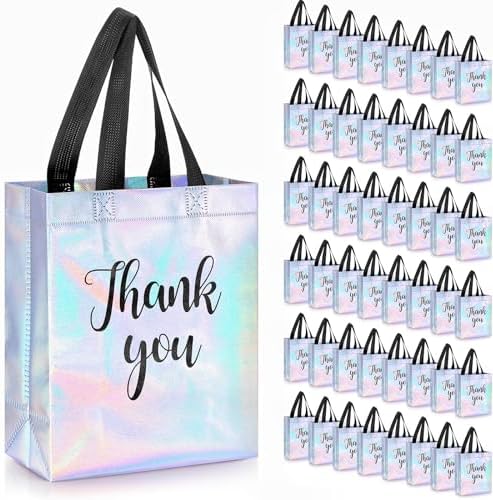 Fumete 50 Pcs Iridescent Glossy Thank You Gift Bag with Handles by Fumete