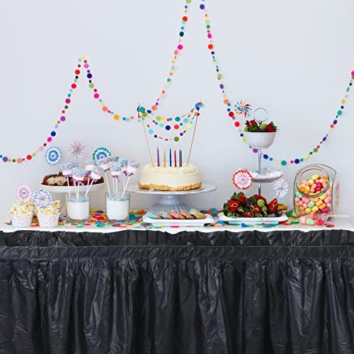 Tegeme 8 Pieces Black Plastic Table Skirts for Rectangle Tables, 14 ft x 29 in Disposable Ruffle Table Skirting with Adhesive Strip, Bulk Party Supplies for Wedding, Birthday, Baby Shower & Banquet - Image 7