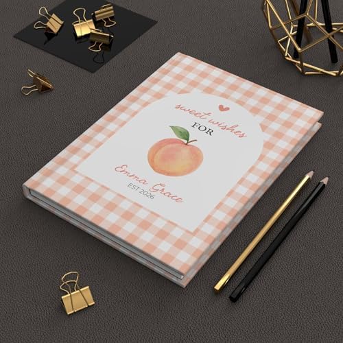 Personalized Peach Baby Shower Guest Book, Custom Sweet Little Peach on the Way Memory Keepsake, Advice and Wishes for Baby Journal, New Parents Gift, Hardcover Lined Writing Notebook for Registry - Image 7