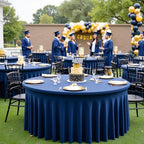 8 Pack Navy Blue Spandex Round Tablecloths for 60 inch Table, Wrinkle Free 120inch Stretchy Fitted 5FT Round Table Cloths Cover with Skirt for Wedding Party Dining Banquet Events by Htper