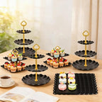 12-Pack Dessert Table Display Set, 6 Cupcake Stands and 6 Dessert Trays, Plastic Dessert Display Stands and Cake Stand, Treat Table Displays Set for Wedding, Baby Shower, Tea Party (Black) - Image 5