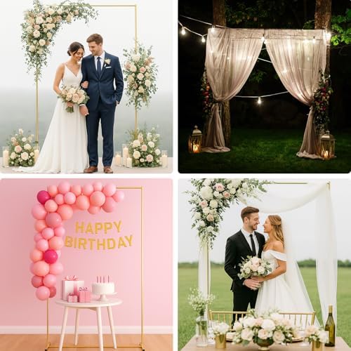 Metal Wedding Arch Backdrop Stand 6.6x3.3 FT Gold Square Balloon Arch Frame for Ceremony Party Birthday Bridal Baby Shower Anniversary Arbor Balloon Decoration - Image 6