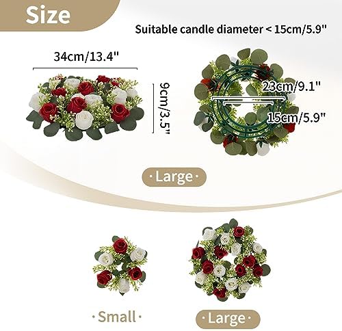 NUPTIO Flower Wedding Centerpieces for Tables - 10 Pcs 14 inch Diam Large Crimson & White Artificial Flowers Fake Roses Candle Rings Wreaths Spring Summer Wreath for Front Door Weddings Party Decor - Image 4