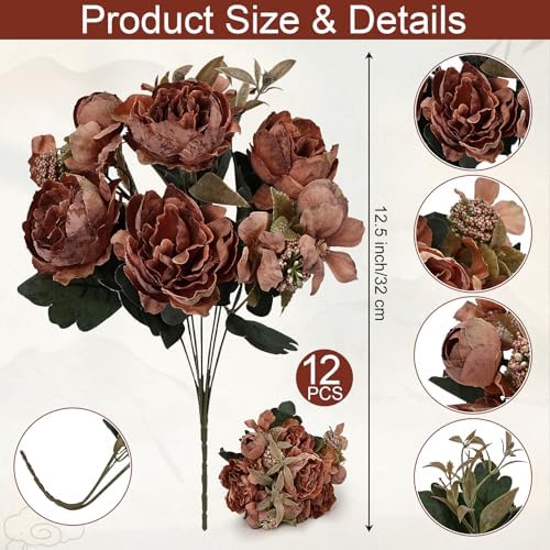 12 Bundles Peonies Artificial Flowers - Burnt Orange - Image 2
