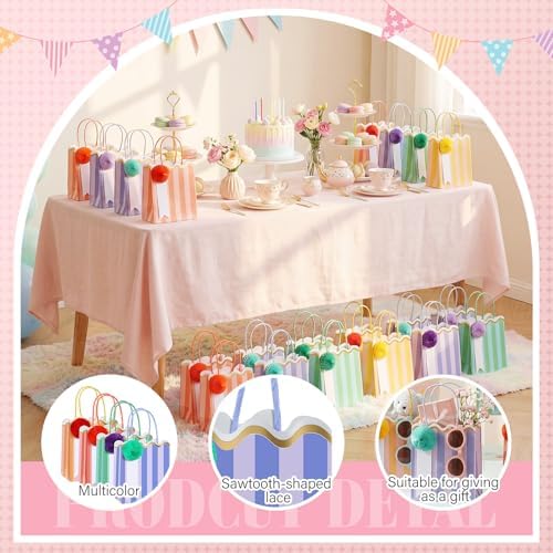 Gersoniel 24 Pcs Pastel Stripe Paper Gift Bags with Honeycomb Ball, Bright - Image 3