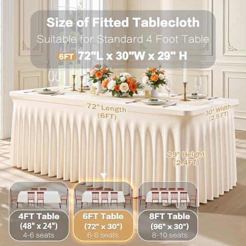 Light Champagne Spandex Table Covers for 6 Foot Rectangle Table, Fitted Stretch Table Skirts Wrinkle-Free Floor Length Polyester Rectangle Tablecloths for Weddings Parties Banquets Events,2 Pack - Image 3