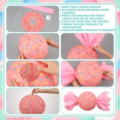 Lewtemi 12 Pcs Candy Party Decoration Candyland Paper Lanterns 9.84 Inch Candy Hanging Paper Lantern Sweet Donut Sprinkle Party Decoration with Fishing Line for Birthday Baby Shower Wedding DIY Decor - Image 3