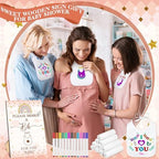 Panitay 100 Pcs DIY Baby Bibs Decorating Kit 50 White Bibs 25 Stencils 24 Markers 1 Baby Shower Game Sign - Image 6