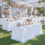 4 Pack White Tablecloths for 6 Foot Rectangle Tables Stretch Tulle Table Cloth Spandex Fitted Table Covers with Ruffle Skirt for Wedding Birthday Bridal Baby Shower Party Banquet Dessert Table Decor - Image 2