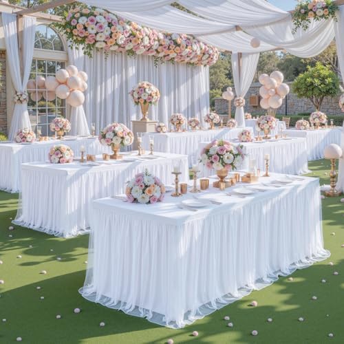 White Table Cloths 6 Foot Rectangle Stretchy Fitted Tulle Tablecloth - Image 2