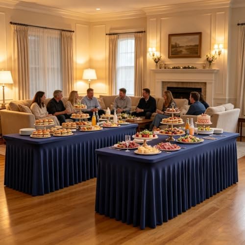 6 Packs Navy Blue Spandex Tablecloths for 8 Foot Rectangle Tables - Image 6