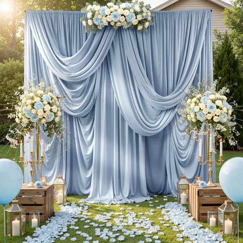 50ftx12ft Dusty Blue Backdrop Curtains for Parties, Wrinkle Free Polyester Photo Backdrop Drapes 10 Panels 12 ft Long Back Drop Cloth Drapery for Wedding Birthday Photography Background Party by Htper