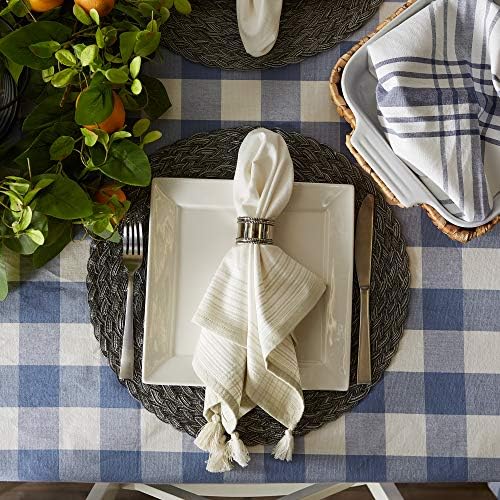 DII Buffalo Check Collection, Classic Farmhouse Tablecloth, 70" Round, Stonewash Blue - Image 3