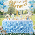 Wish Care 6ft Light Blue Sequin Table Skirt for Rectangle Tables Glitter Curly Willow Tutu Skirt Ruffle Table Cloth Desk Skirts for Birthday Baby Shower Ocean Baby Shark Party Cake Table Decorations - Image 2
