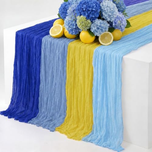 Moukeren 4 Pack Blue Yellow Cheesecloth Table Runner Capri Lemon Decor by Moukeren