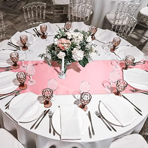 Queekay 24 Pcs 84'' Round Plastic Tablecloth Satin Runner Set, Rose Gold - Image 7