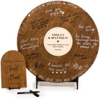 Custom Wood Round Record Wedding Guest Book Alternative, Rustic Vinyl Record Design for Wedding Reception, Graduation Guest Book, Vintage Event Decor (Walnut Wood) by WEDDINGbyEli