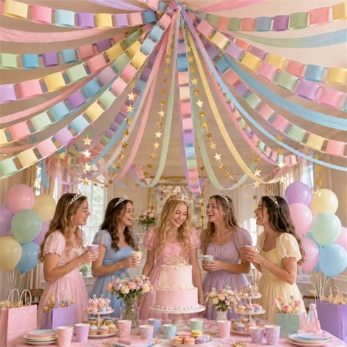 Paper Chain Garland, Crepe Paper Streamers Pastel Balloon Star Garland - Image 5