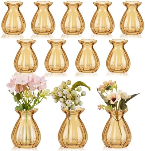 12 Pieces 3.5 Inch Glass Bud Vase Mini, Amber by Unknown