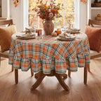 Romanstile Thanksgiving Plaid Ruffled Round Tablecloth 70 Inch Rust - Image 3