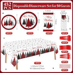 Funnymoom 452 Pcs Christmas Tree Party Supplies for 50, Red Buffalo Plaid Gingham Christmas Paper Plates Napkins Cups Tablecloth Cutlery Straws Tableware Set for Xmas Holiday Party Decorations - Image 3