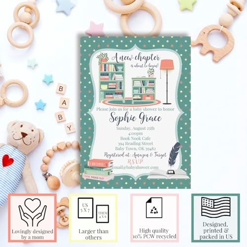 Custom Baby Shower Invites New Chapter Gender Neutral Invitations for Boys or Girls, Pack of 20 5x7 Personalized Book Lover Invites with Envelopes - Unique Book Baby Shower Cards by AmandaCreation - Image 2