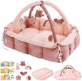 5-in-1 Baby Play Gym and Tummy Time Mat, 12 Learning Cards, Plush Activity Mat with 6 Toys, Baby Gym, Convertible to Ball Pit, Baby Gift, Pink by Unknown