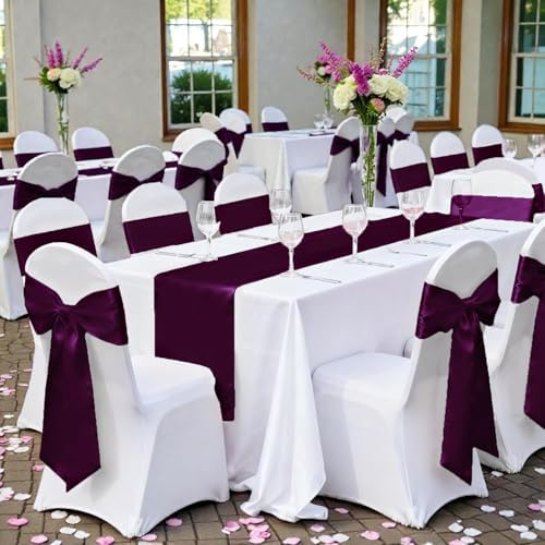 MDS® Pack of 300 Satin Chair Sashes for Wedding & Events – Eggplant - Image 6