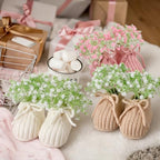 3 Set Baby Shower Booties Table Centerpiece Knitted Booties with Flowers - Image 5