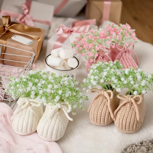 3 Set Baby Shower Booties Table Centerpiece Knitted Booties with Flowers - Image 5