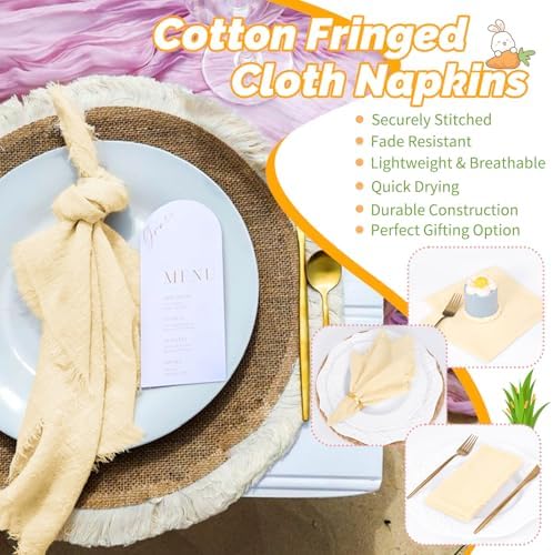 Showgeous 60 Pack Beige Cloth Napkins with Fringe, 16x16 inch 100% Cotton - Image 5