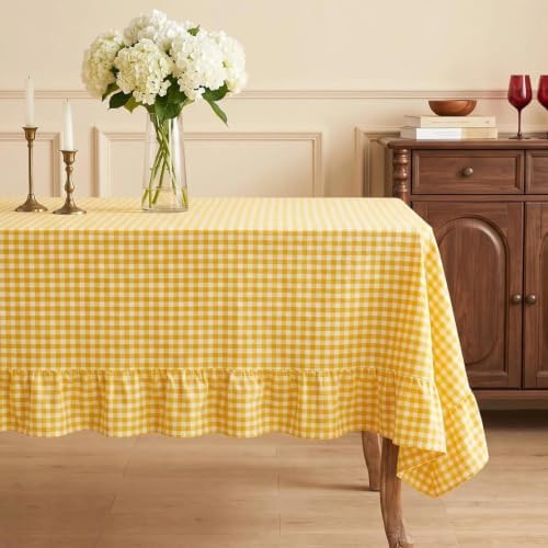Eternal Beauty Gingham Ruffled Tablecloth Butter Yellow White 52x70 Wedding - Image 4