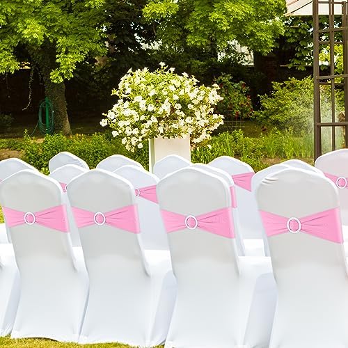Pink Chair Sashes 100 Pack Spandex Stretch Chair Band Sashes with Buckles for Folding Chairs Wedding Party Reception Baby Shower Events Banquet Decorations - Image 6