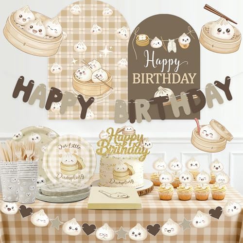 Little Dumpling Party Tableware Set - Dumpling Birthday Banner with Cake Topper, Kawaii Bao Bun All-in-One Party Decor for Baby Shower Gender Reveal Supplies, Serves 20 - Image 4