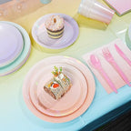 Iridescent Pastel Plates and Napkins Serve 50, Pastel Rainbow Holographic Party Plates Supplies, Disposable Paper Plates Napkins Cups Knives Forks for Birthday Wedding Baby Shower Party Decorations - Image 4