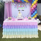 Mermaid Tulle Table Skirt for Rectangle or Round Table Tutu Chiffon Tablecloth for Birthday, Baby Shower, Wedding, Party Decoration (Rainbow, L 6ft, H 30in) - Image 6