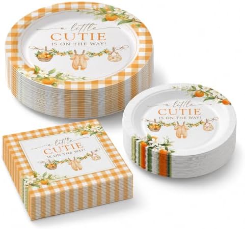 40 Guests A Little Cutie Baby Shower Plates and Napkins Set, Orange Citrus by Unknown
