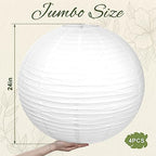 Woanger 4 Pack 24 Inch Large White Paper Lanterns for Christmas Party Decor - Image 2