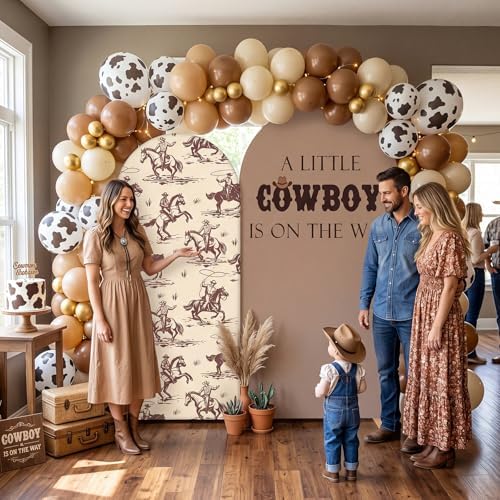 Moukeren a Little Cowboy is on the Way Arch Backdrop Cover 6ft and 7.2ft for Western Cowboy Themed Baby Shower Party Gender Reveal Birthday Party Banquet Photo Arches Background Decorations - Image 6