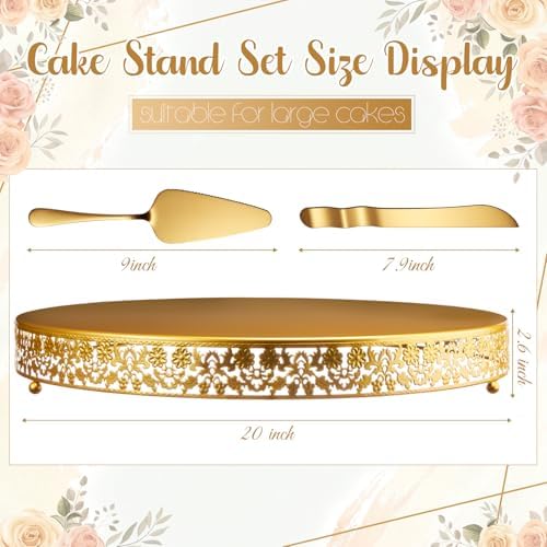 Wenqik 20 Inch Gold Cake Stand Set Metal Round Cupcake Dessert Stand with Cake Cutting, Flower Spatula Wedding Cupcake Pastry Display Candy Holder Display for Wedding Party Birthday Baby Shower - Image 2