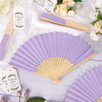 50Set Wedding Hand Fans Party Favors Purple Paper Folding Handheld Fans Bulk, DIY Bamboo Fans with Thank You Cards Organza Bag for Guests Summer Bridal Dancing Props Church Decoation - Image 4