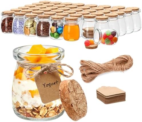 3.4 oz Small Glass Jar with Cork Lids,48 pcs Mini Glass Bottles by Brajttt