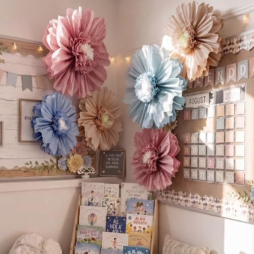 Giegxin 6 Pcs 31.5", 24" Boho Paper Flowers Classroom Bulletin Board Decor - Image 2