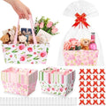 Funnymoom 24 Pcs Mother's Day Basket for Gifts Empty Vintage Floral Tulip Gift Basket Empty to Fill with Handle, Transparent Bag and Bow for Best Mom Gift Flower Tea Party Supplies, 9.8 x 6.5 x 4.3'' by Funnymoom