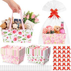 Funnymoom 24 Pcs Mother's Day Basket for Gifts Empty Vintage Floral Tulip Gift Basket Empty to Fill with Handle, Transparent Bag and Bow for Best Mom Gift Flower Tea Party Supplies, 9.8 x 6.5 x 4.3'' by Funnymoom