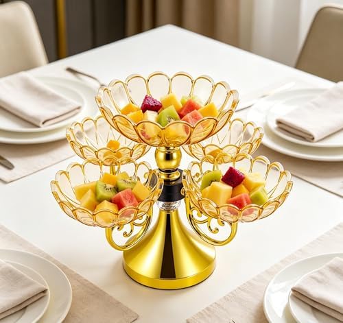 5-layer Divided Rotatable Snack Spinner Serving Tray Cupcake Stand Snackle Box Portable Fruit bowl Storage Organizer for Candy, Fruits, Nuts, Dessert, Gold by Deegufa