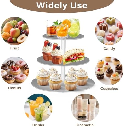 J JOYSAY Dark Gray Print Acrylic Cupcake Stand 3 Tier Dessert Table Display Set Clear Cake Stands for Wedding Baby Shower Party Decorations Easy Assembly Pastry Tower - Image 5