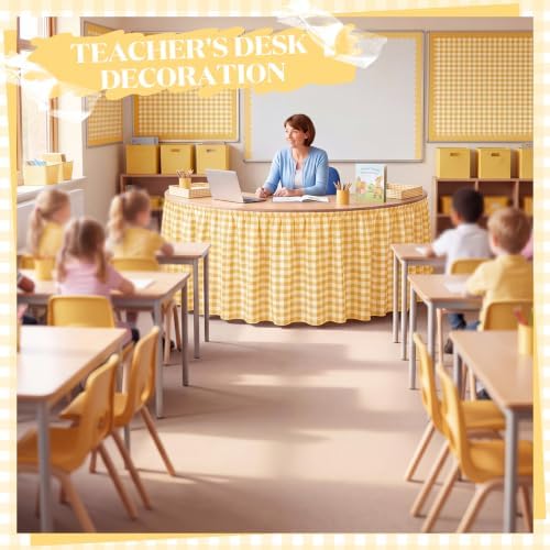 Gingham Teacher Desk Table Skirt for Classroom, Yellow - Image 6