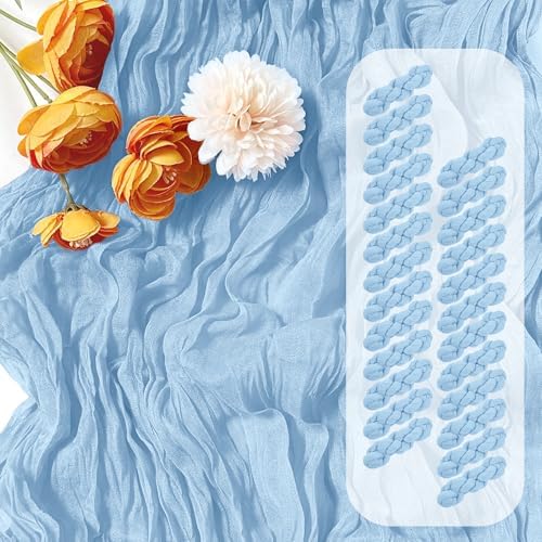 25 Pack Baby Blue Cheesecloth Table Runner 17 x 108 Inch Gauze Table Runner Fabric Semi Sheer Cheese Cloth Table Decor Bulk for Rustic Romantic Wedding Baby Shower Table Decoration by Unknown
